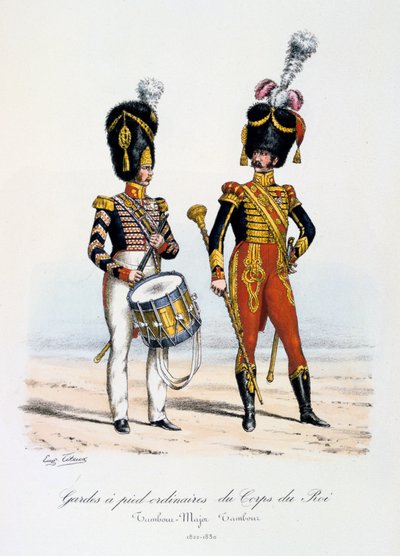 王の軍団の通常のフットガード、ドラムメジャーとドラマー、1822年から30年 作： Eugene Titeux