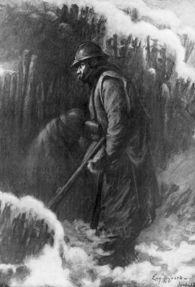 「小さな駐屯地での歩哨任務」、第一次世界大戦、1917 年 1 月。 作： Eugene Zigliara