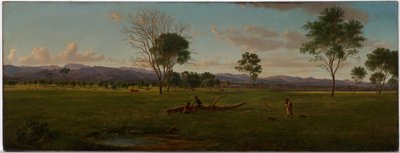 エイボン川のふさふさした公園からのギプスランドアルプスの眺め 作： Eugene von Guérard
