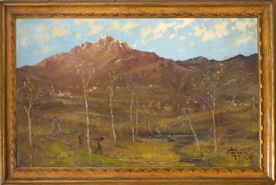 山の風景（キャンバスに油彩） 作： Eugenio Gignous
