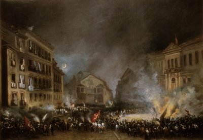 マドリードのプエルタ・デル・ソルでの1854年の革命のエピソード。画：Eugenio LUCAS VELAZQUEZ 作： Eugenio Lucas Velázquez