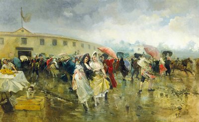 マドリードのプラザデトロスの外、1897年 作： Eugenio Lucas Villamil