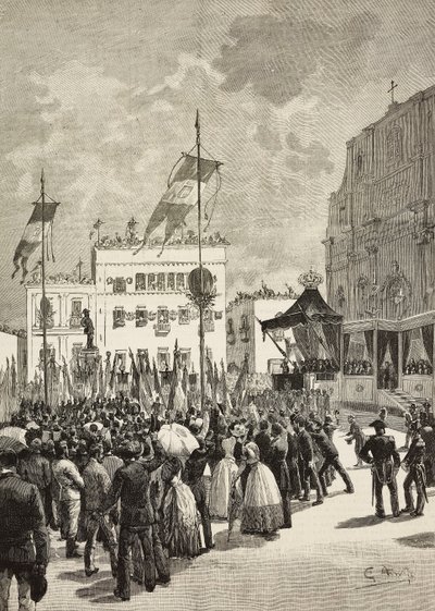 初代イタリア国王ヴィクトル エマヌエル 2 世 (1820-1878) の記念碑の除幕 作： Eugenio Maccagnani