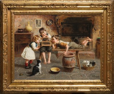 子供の遊び（キャンバスに油彩） 作： Eugenio Zampighi