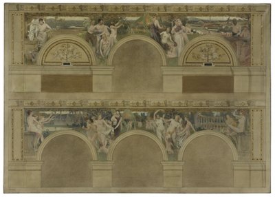 パリ市立美術館の入門サロンのスケッチ：労働。Les Réjouissances.ラ・シャリテ、1892年（墨、油彩、キャンバス） 作： Eugène Martial Simas