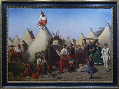 皇帝の饗宴のために彼らのカントンを準備する歩兵工兵 作： Eugène Bellange
