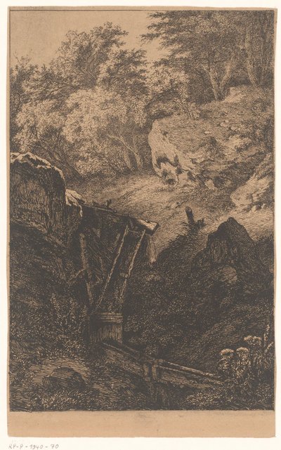 木製の灌漑システムのある風景 作： Eugène Bléry (possibly)