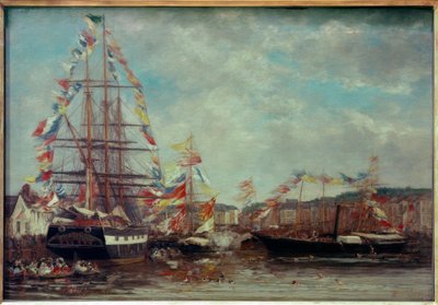 オンフルール港でのフェスティバル 作： Eugene Louis Boudin
