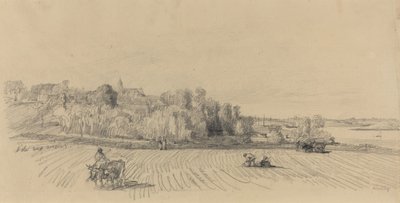 リル・オ・モワンヌと畑の労働者 作： Eugène Boudin
