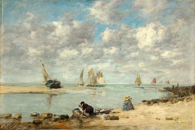 トルヴィル近くの洗濯婦。約1872-1876 作： Eugene Louis Boudin