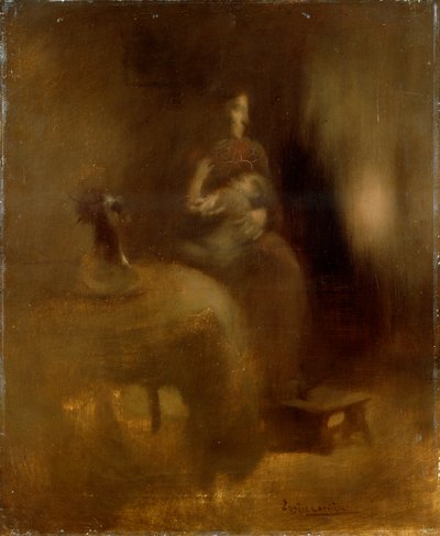 彼女の膝の上に赤ちゃんを持つ女性、1890年代。 作： Eugène Carrière