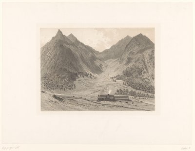高山草原の家と山の風景 作： Eugène Cicéri (attributed to)