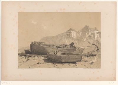 ボートと漁村のある岩の多い海岸 作： Eugène Cicéri (attributed to)