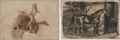馬に乗った装甲図 (reto); 納屋の前の馬 (裏面) 作： Eugène Delacroix