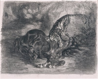 虎に打たれた野生の馬 作： Ferdinand Victor Eugene Delacroix