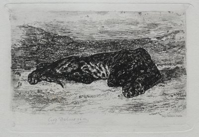 砂漠でしゃがむトラ 作： Eugène Delacroix