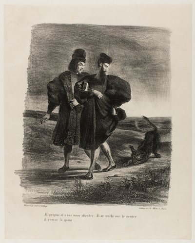 ファウストより ファウスト、メフィストフェレスとプードル 作： Eugène Delacroix