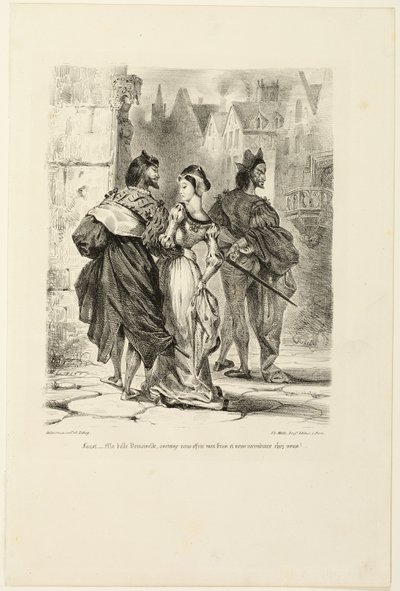 『ファウスト』より マルグリットを誘惑しようとするファウスト 作： Eugène Delacroix