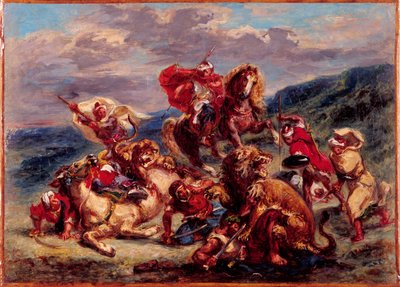 フランス語：Chasse au lion 作： ウジェーヌ・ドラクロワ