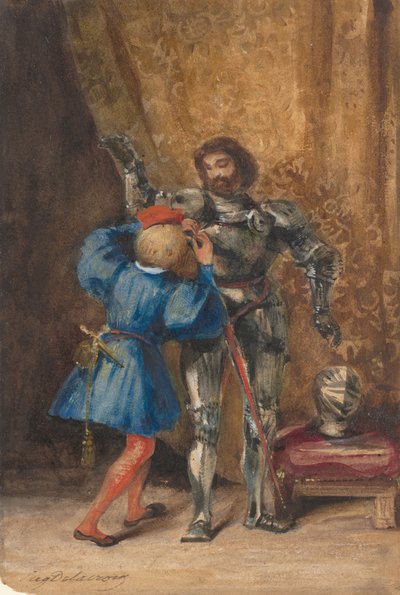 ゲッツ・フォン・ベルリヒンゲン、彼のページ・ジョージによる鎧を着ている、1826-27。 作： Eugène Delacroix