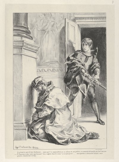 ハムレットは王を殺そうとします, 1834-43., 1834-43. 作： Eugène Delacroix