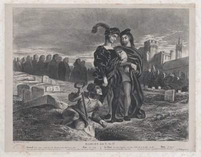 ヨリックの頭蓋骨を熟考するハムレット、1828., 1828. 作： Eugène Delacroix