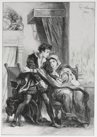 ハムレット: ハムレットと女王 作： Eugène Delacroix