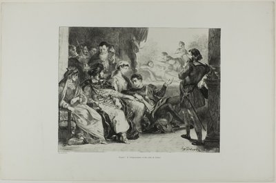 ハムレットが劇団員に父の毒殺を演じさせる（『ハムレット』より第7曲 作： Eugène Delacroix