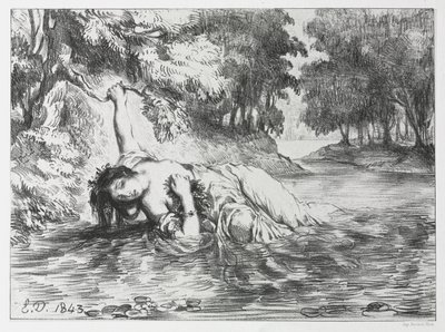 ハムレット：オフィーリアの死、1843年。 作： Eugène Delacroix