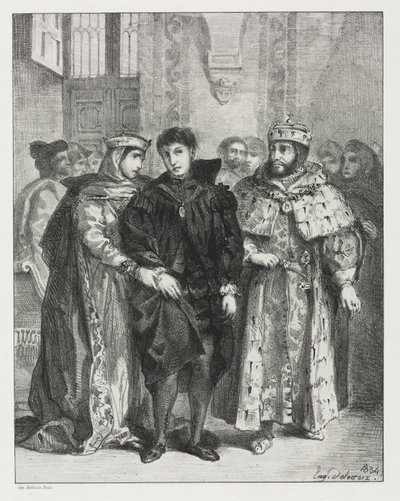 ハムレット: ハムレットを慰めようとする女王 作： Eugène Delacroix