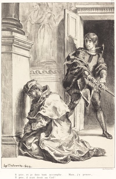 ハムレットは王を殺す誘惑に駆られる 第 3 幕、第 3 場、18341843。 作： Eugène Delacroix