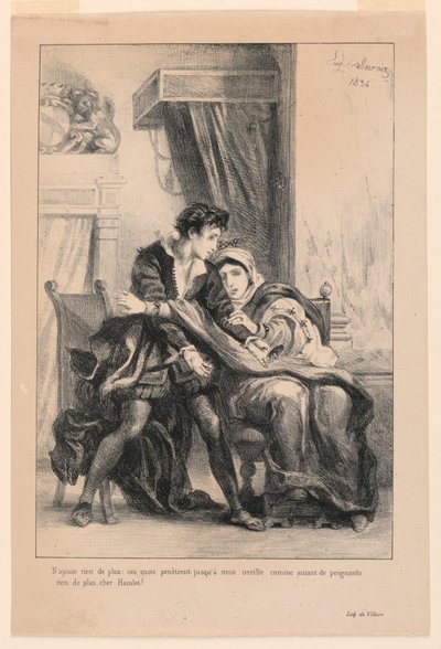 ハムレットのイラスト: ハムレットと女王 (III,4) 作： Eugène Delacroix