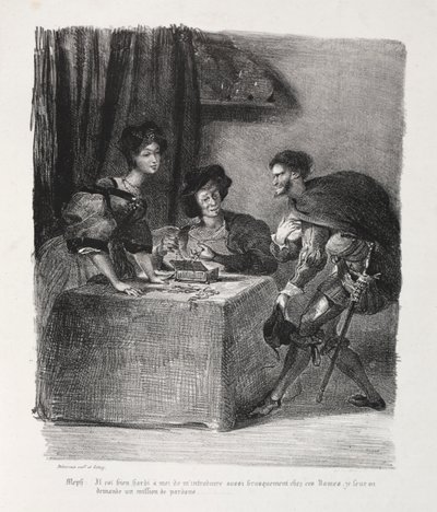 ファウストのイラスト: メフィストフェレスはマルテにいる 作： Eugène Delacroix