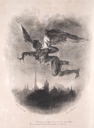 ファウストのイラスト: 空中のメフィストフェレス 作： Eugène Delacroix