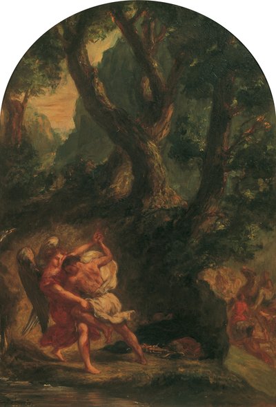 天使と格闘するジェイコブ、1850～1855年。 作： Eugène Delacroix