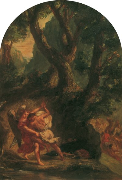 天使と格闘するヤコブ 作： Eugène Delacroix