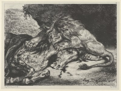 馬をむさぼり食うライオン、1844., 1844. 作： Eugène Delacroix
