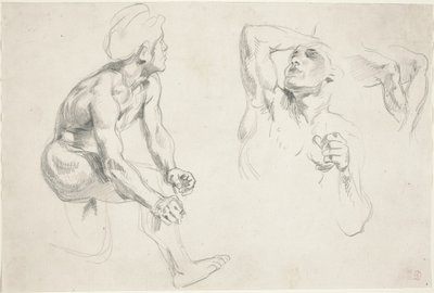 フリーズ・デ・ラ・ゲールの人物のためにポーズをとる男性の裸体、c。 1835年。 作： Eugène Delacroix