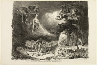 ファウストに現れるマルグリットの亡霊（『ファウスト』より 作： Eugène Delacroix