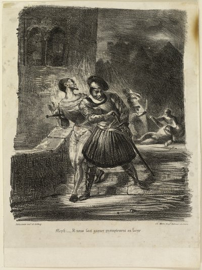 決闘後逃げるメフィストフェレスとファウスト 作： Eugène Delacroix