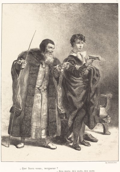 ポローニアスとハムレット 第 2 幕、シーン II、18341843。 作： Eugène Delacroix