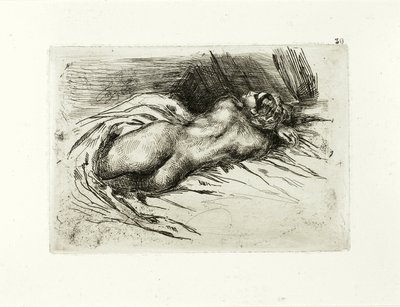 リクライニングヌード、背面図 作： Eugène Delacroix