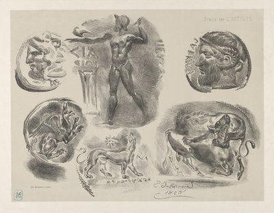 ギリシャの硬貨6枚の研究、1825年、1825年。 作： Eugène Delacroix