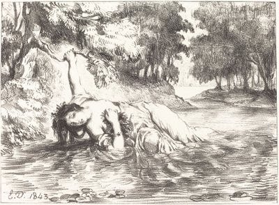 オフィーリアの死、第四幕、第七場、1843年。 作： Eugène Delacroix