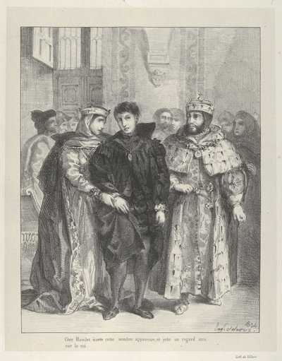 女王はハムレットを慰めようとする, 1834., 1834. 作： Eugène Delacroix