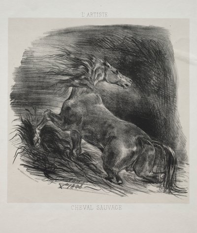 野生の馬、または水を離れるおびえた馬 作： Eugène Delacroix