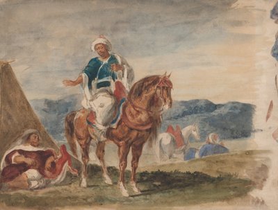野営地での 3 人のアラブの騎手、1832 年から 37 年。 作： Eugène Delacroix