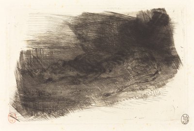 隠れ家の入り口で眠る虎 隠れ家の入り口で眠る虎、c。 18281833。 作： Eugène Delacroix