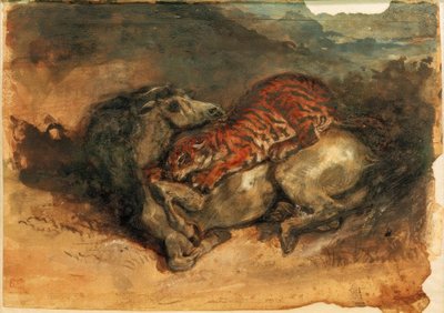 馬を襲う虎 作： Ferdinand Victor Eugene Delacroix