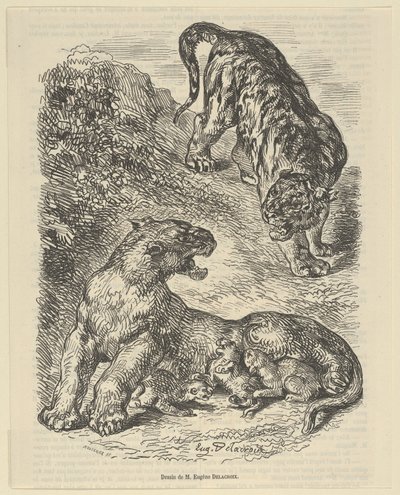 子の授乳中に虎に襲われるあばずれ女, 1853., 1853. 作： Eugène Delacroix